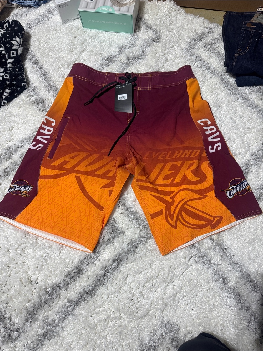Klew NBA Cleveland Cavaliers Gradient Board Shorts - Maroon & Orange swim